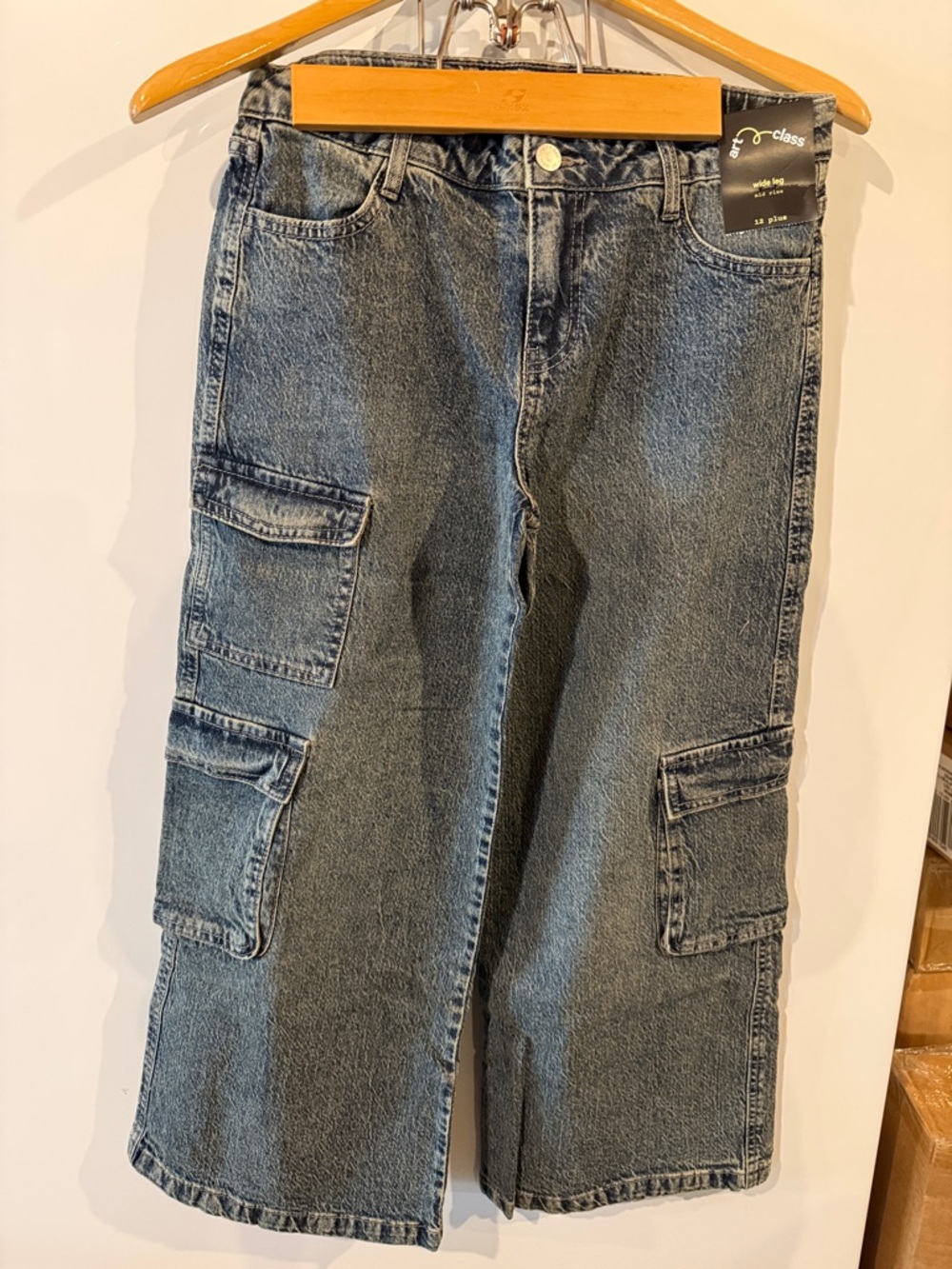 Art class girls cargo denim wide leg mid rise - dark wash